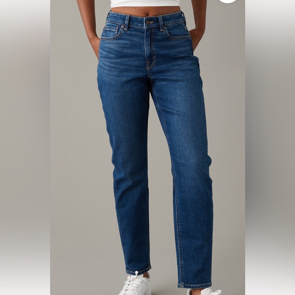 AE stretch mom jeans in extra long